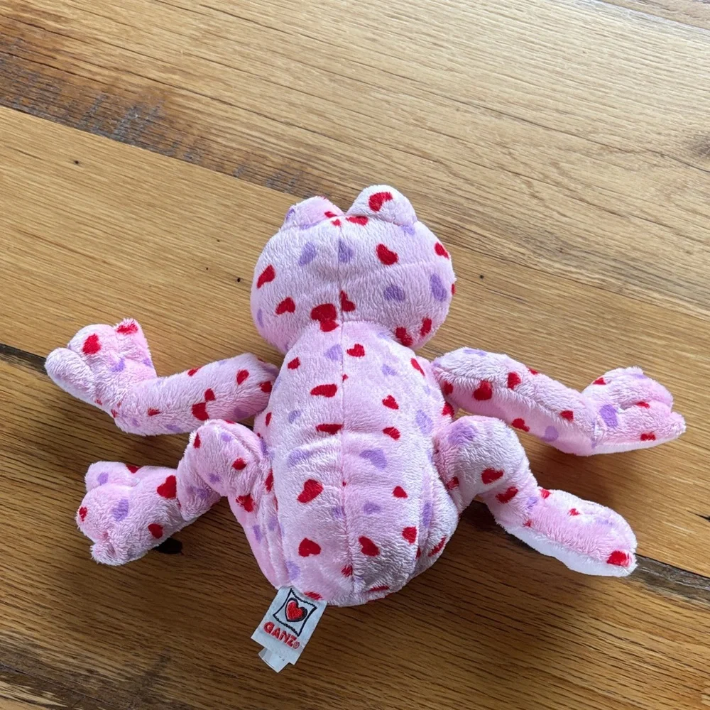 GANZ Pink Frog Stuffed Animal with Heart Patterns
